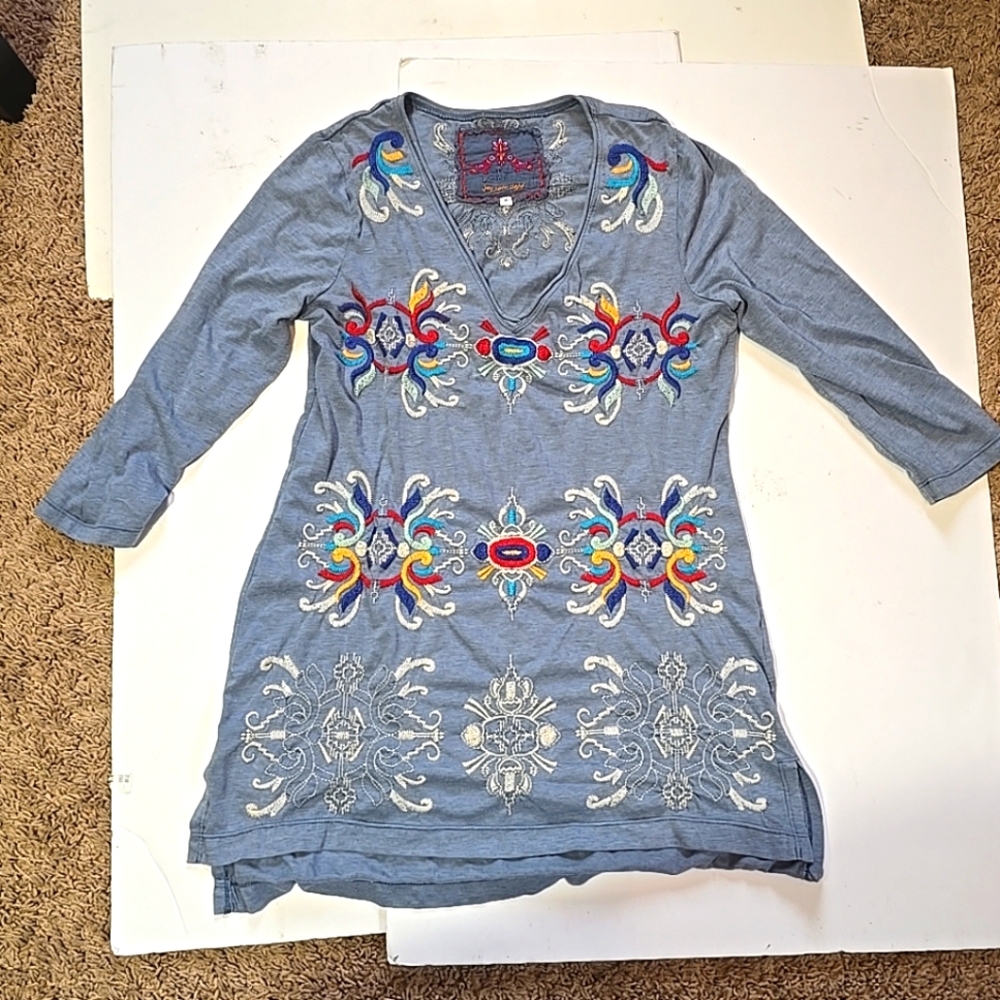 Johnny Was Embroidered Multicolor Tunic Top Size S